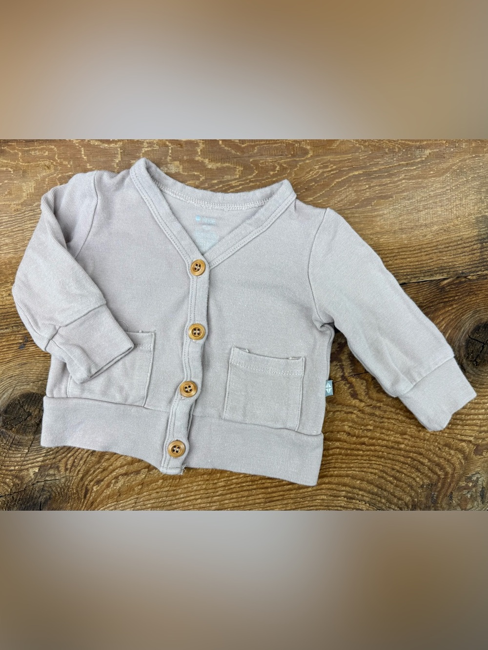 Kyte Soft Neutral Baby Cardigan with Wooden Buttons